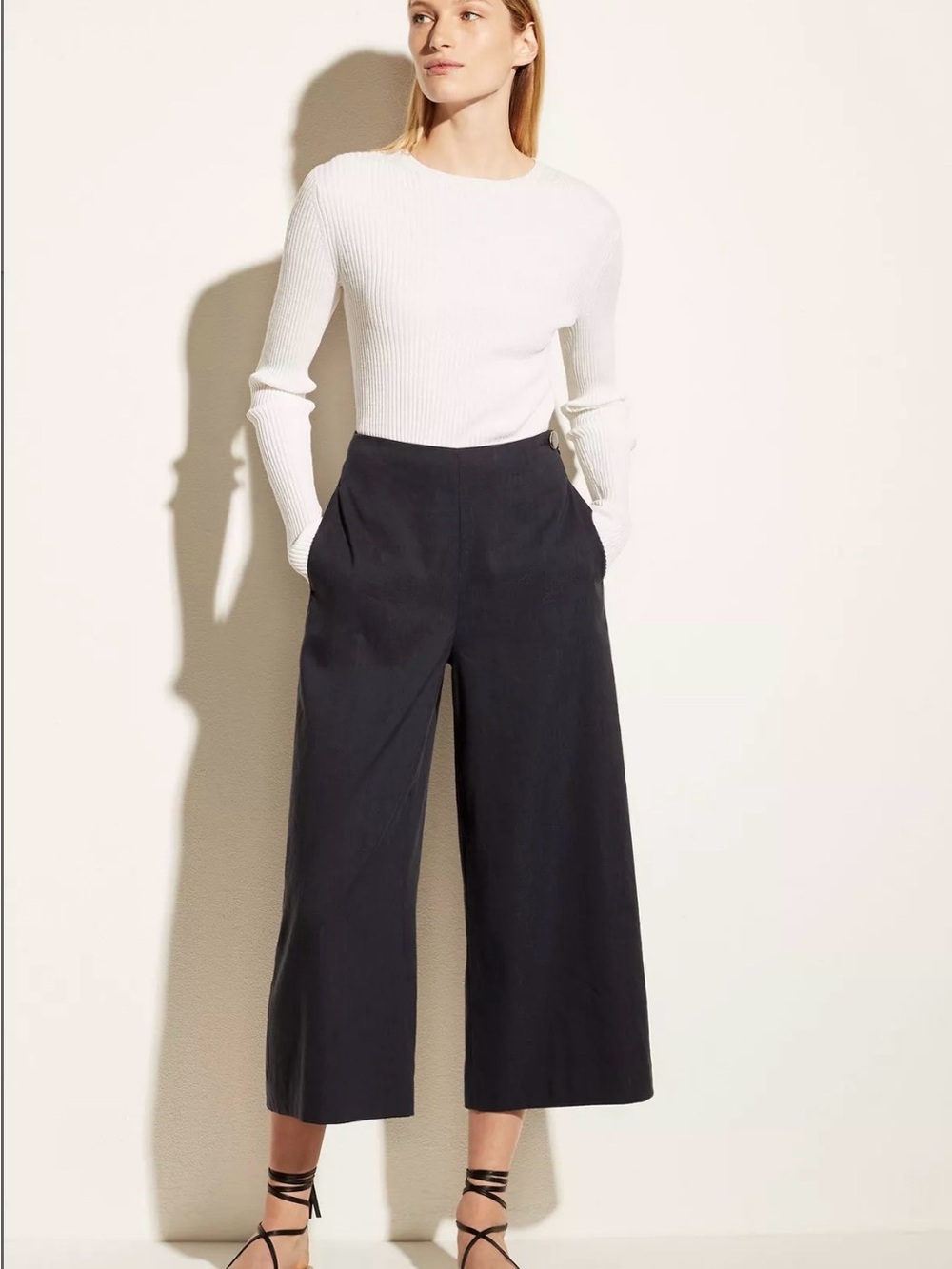 NWT! Vince Linen Wide Leg Cropped Pants in Black